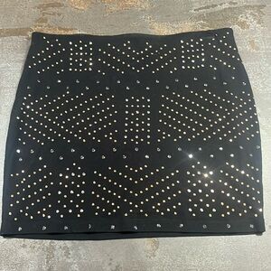 Black Express silver rose gold studded lined elastic waist mini skirt small